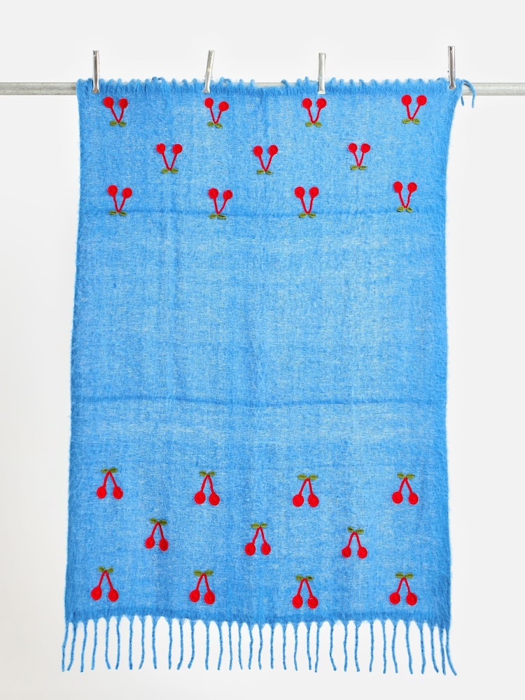 Oliver Bonas Blue Crochet Cherries Throw - Image 2 of 5