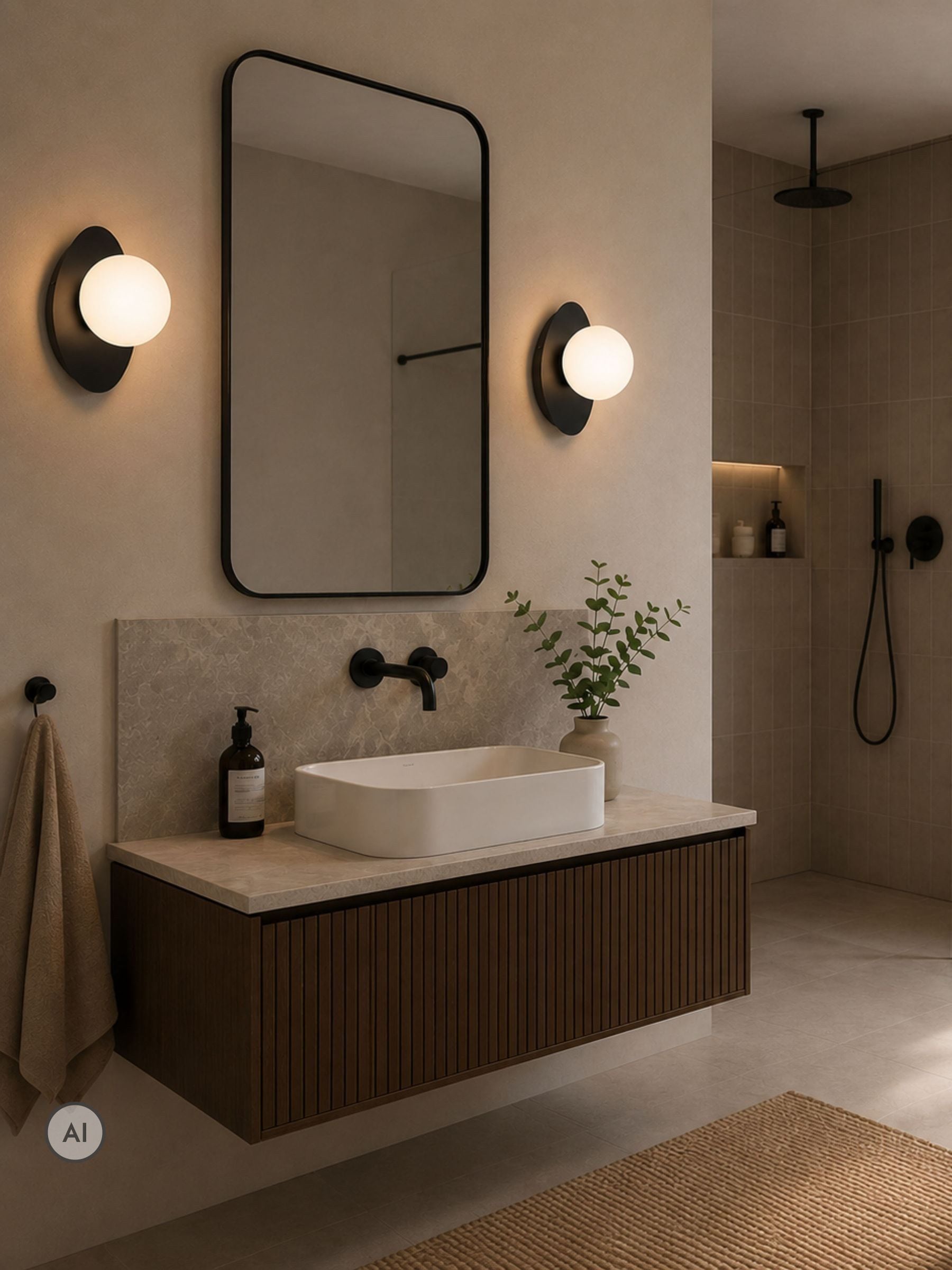 Eglo Castrovido Matte Glass & Steel Modern Bathroom Wall Light, Black - Image 3