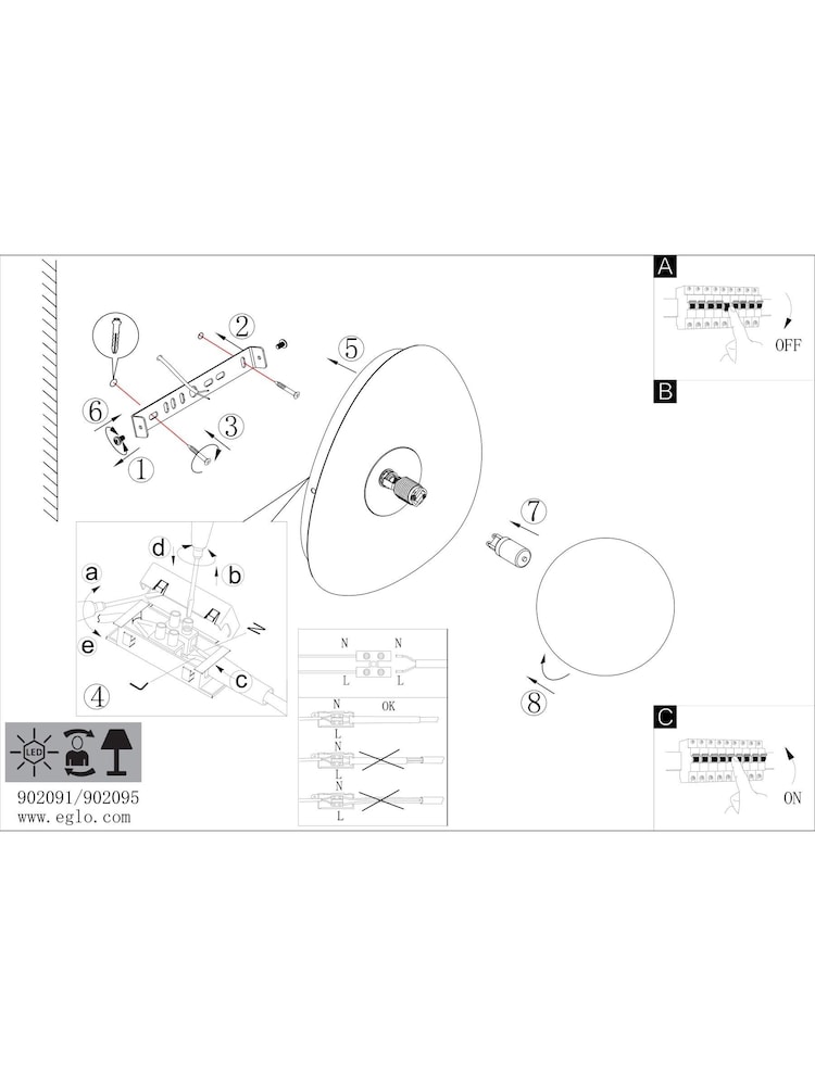 Eglo Black Castrovido Glass Modern Bathroom Wall Light - Image 5 of 5