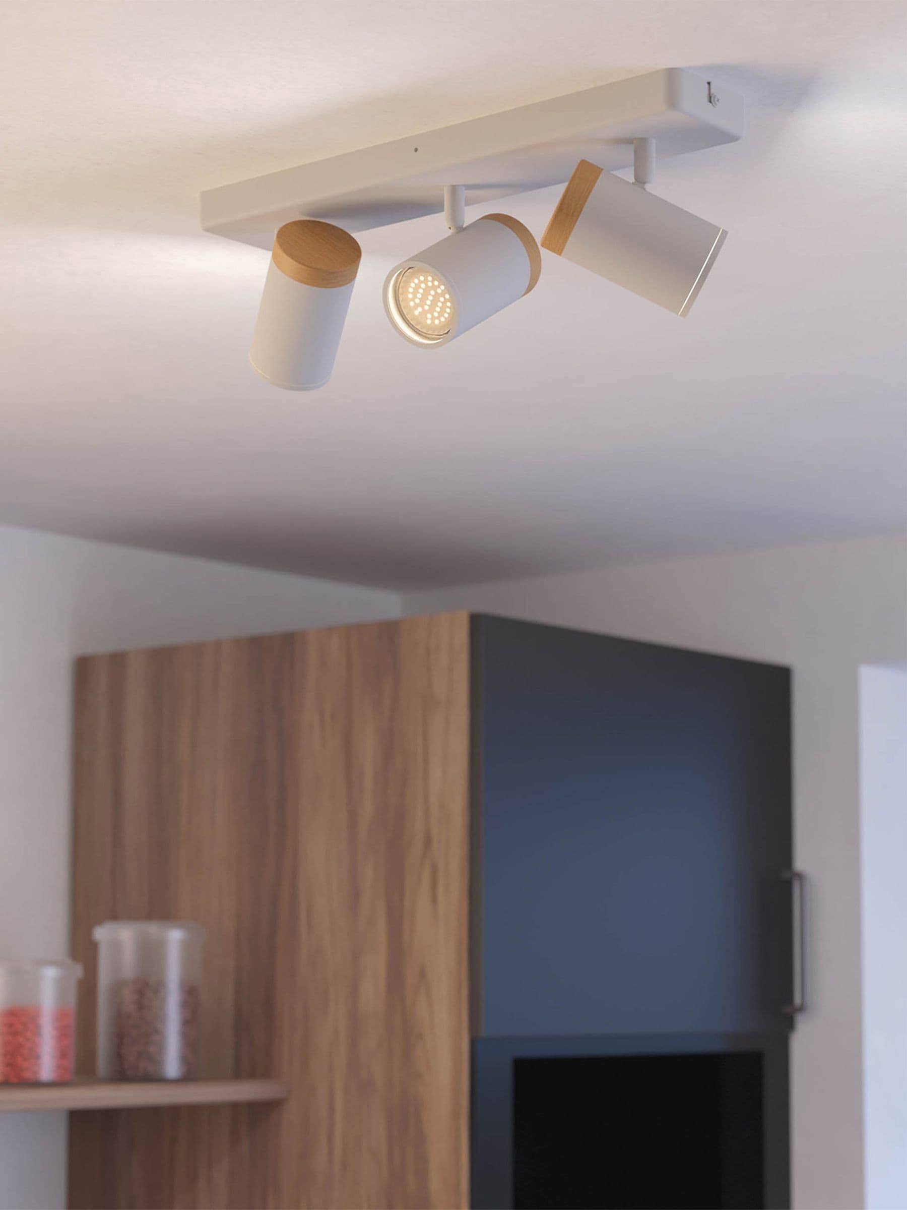 Eglo Unisex White Brown Consuma Steel & Wood 3 Light Spotlight