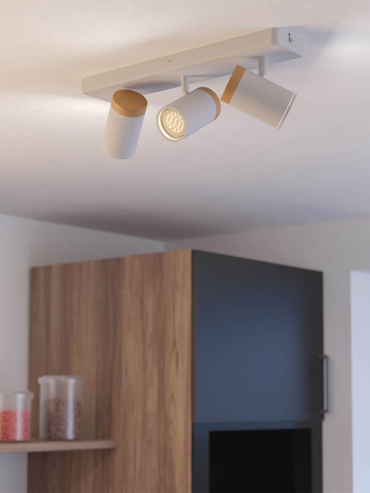 Eglo White Brown Consuma Steel & Wood 3-Light Bathroom Spotlight - Image 1 of 6 Eglo White Brown Consuma Steel & Wood 3-Light Bathroom Spotlight - Image 1 of 6