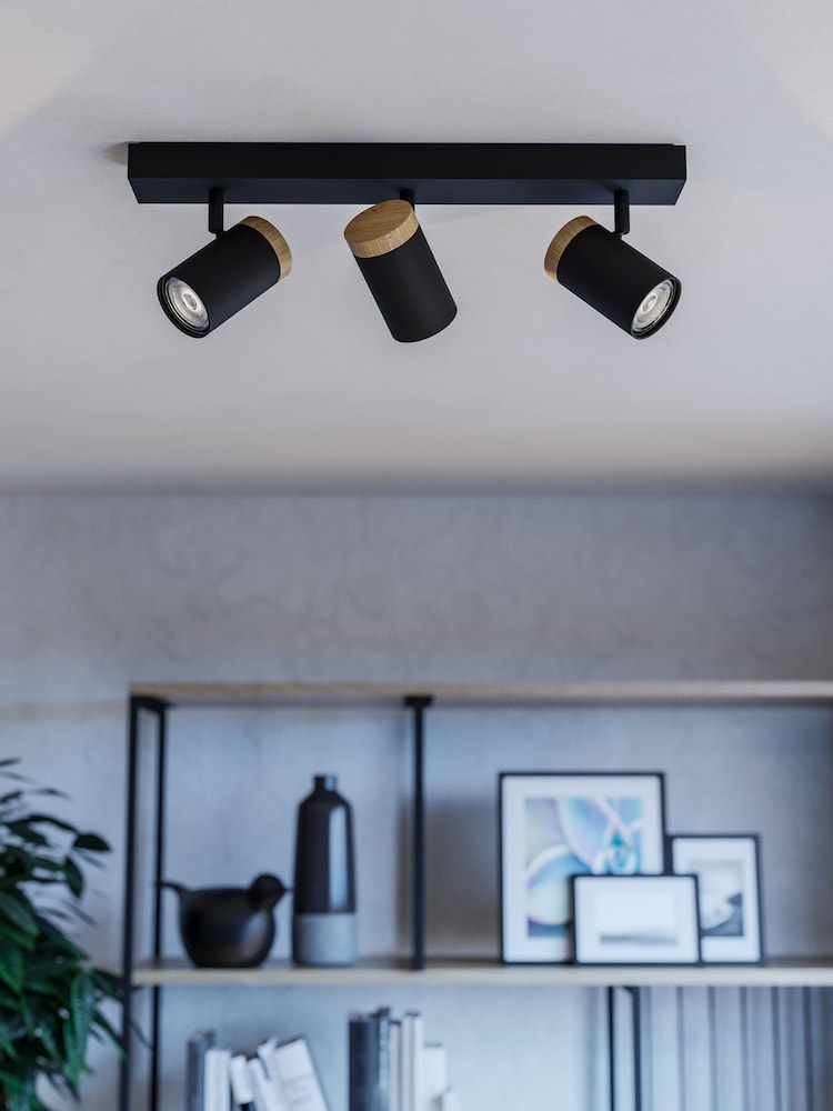 Eglo Black Brown Cartagena Steel/Wood Adjustable 3-Light Spotlight - Image 1 of 5 Eglo Black Brown Cartagena Steel/Wood Adjustable 3-Light Spotlight - Image 1 of 5