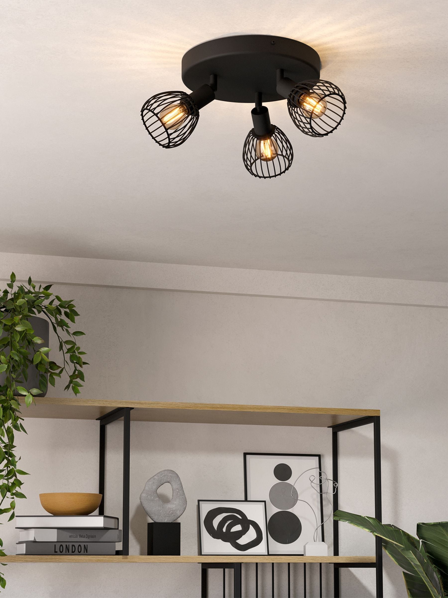 Eglo Unisex Black Sonnino Steel Caged Wire 3 Spotlight Ceiling Light
