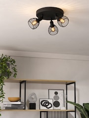 Eglo Black Sonnino Steel Caged Wire 3-Light Spotlight - Image 1 of 6