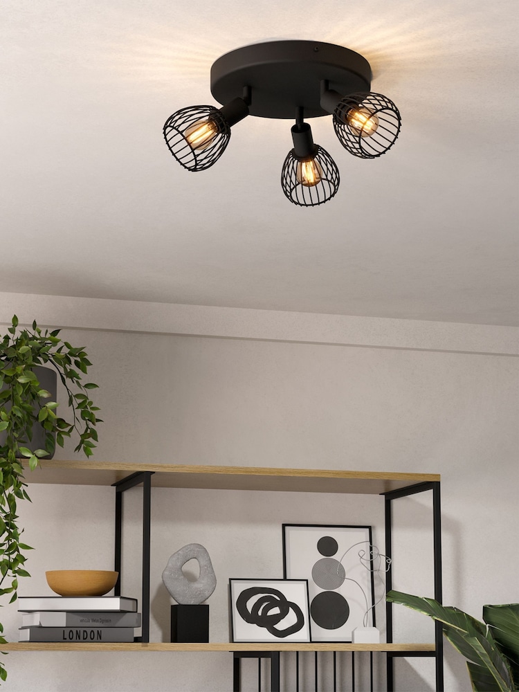 Eglo Black Sonnino Steel Caged Wire 3-Light Spotlight - Image 1 of 6