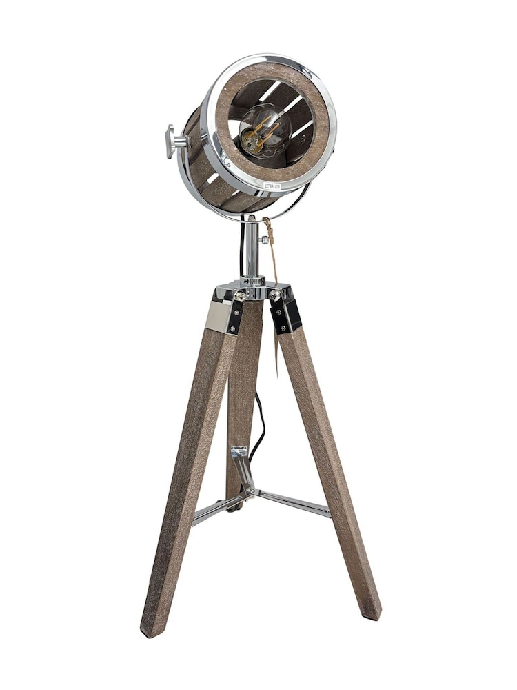 Eglo Natural Chrome Walesby Wood & Steel Industrial Table Lamp - Image 2 of 5