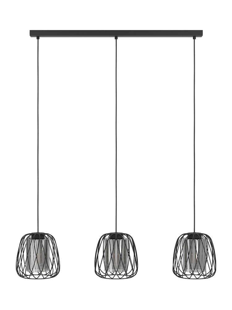 Eglo Black Floresta Wireframe Steel & Glass Triple Pendant - Image 2 of 5 Eglo Black Floresta Wireframe Steel & Glass Triple Pendant - Image 2 of 5