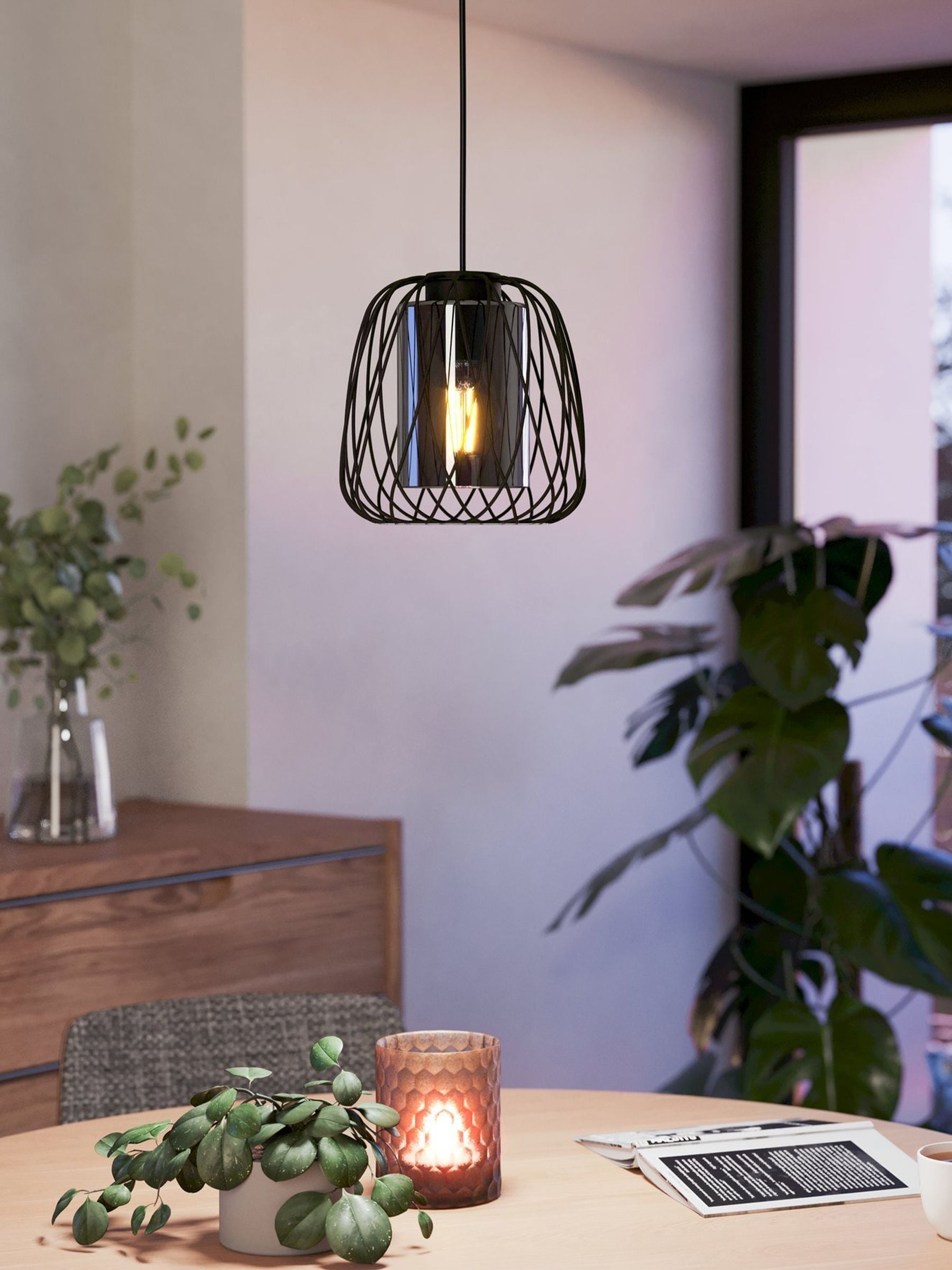 Eglo Unisex Black Floresta Wireframe Steel & Glass Single Pendant Ceiling Light