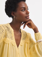 JD Williams Yellow Broderie Trim Long Sleeve Top - Image 4 of 4
