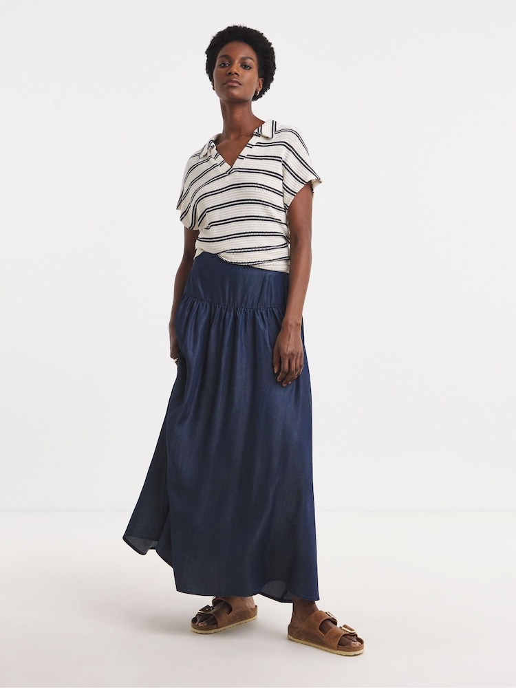 JD Williams Blue Pull On Tiered Lightweight Denim Skirt - Image 1 of 4