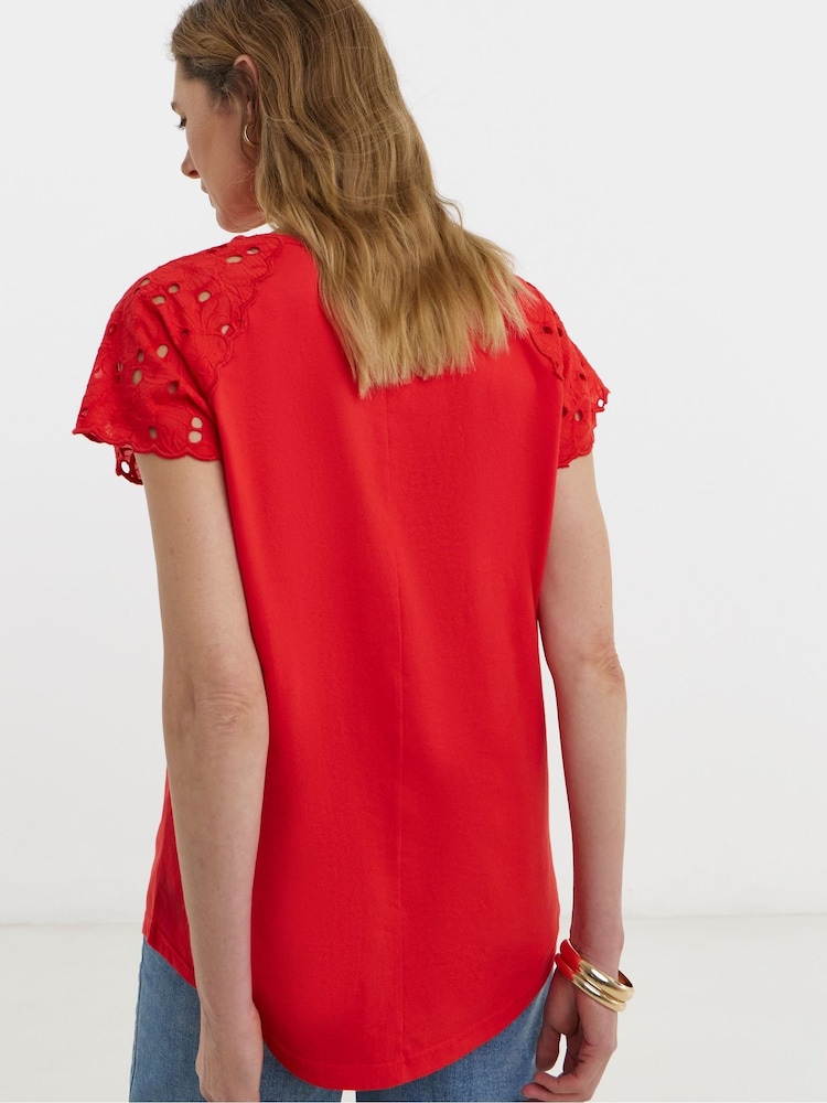 JD Williams Red Broderie Shoulder Longline Top - Image 2 of 4 JD Williams Red Broderie Shoulder Longline Top - Image 2 of 4