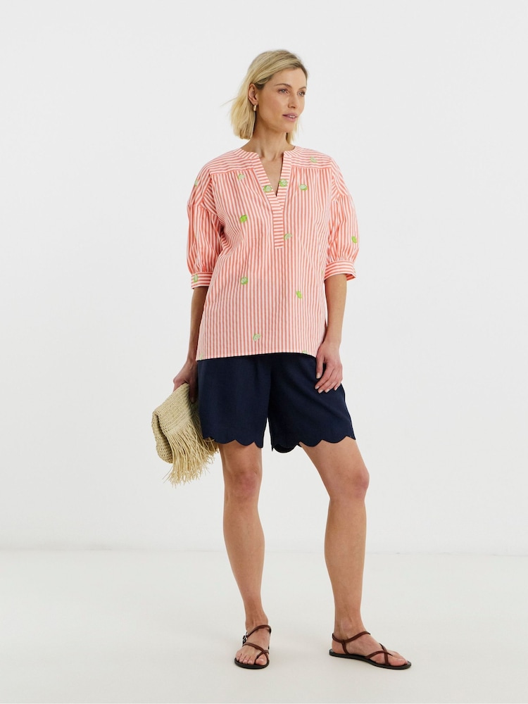 JD Williams Pink Embroidered Motif Stripe Tunic Top - Image 1 of 4