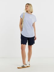 JD Williams Blue Embroidered Yoke Longline Top - Image 1 of 4