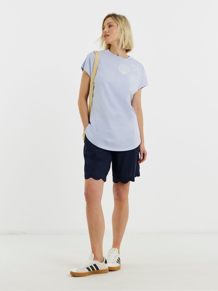 JD Williams Blue Embroidered Yoke Longline Top - Image 1 of 4