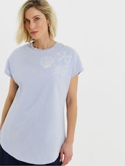JD Williams Blue Embroidered Yoke Longline Top - Image 3 of 4