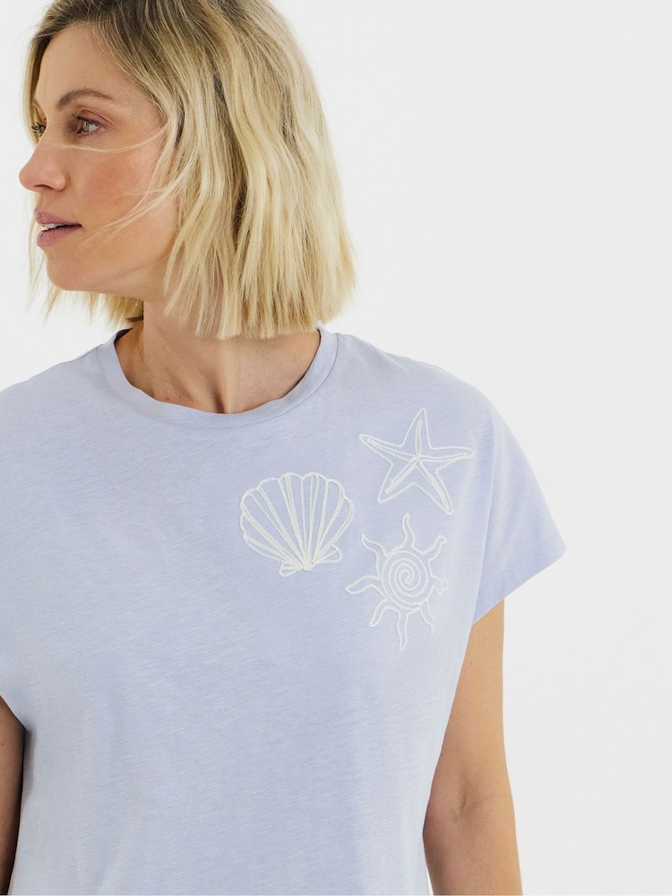 JD Williams Blue Embroidered Yoke Longline Top - Image 4 of 4