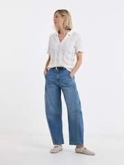 JD Williams White Bubble Textured Collar Top - Image 1 of 4