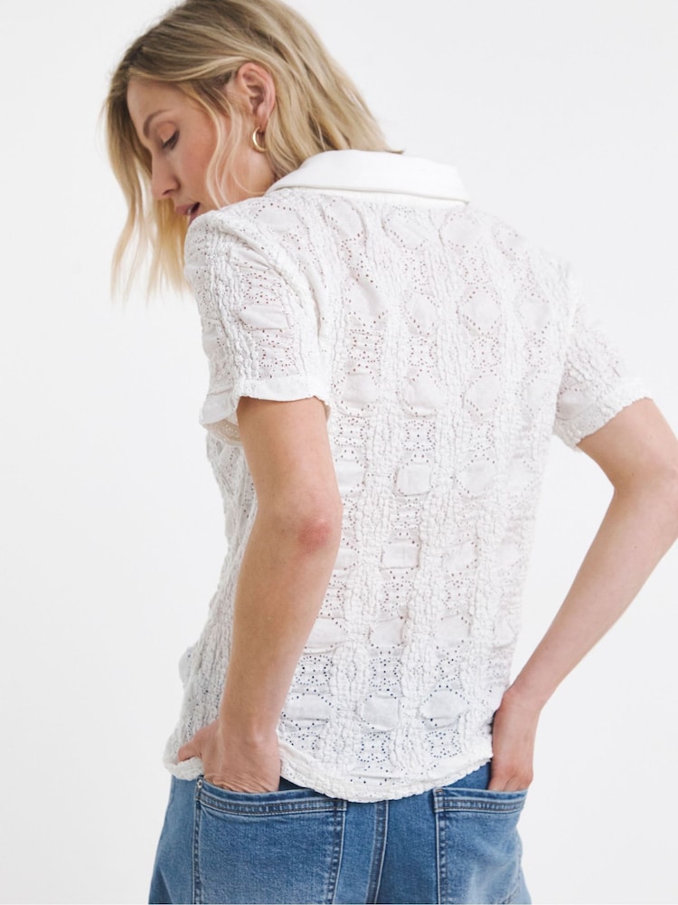 JD Williams White Bubble Textured Collar Top - Image 2 of 4 JD Williams White Bubble Textured Collar Top - Image 2 of 4