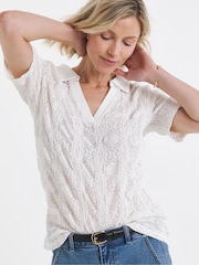 JD Williams White Bubble Textured Collar Top - Image 3 of 4