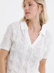 JD Williams White Bubble Textured Collar Top - Image 4 of 4