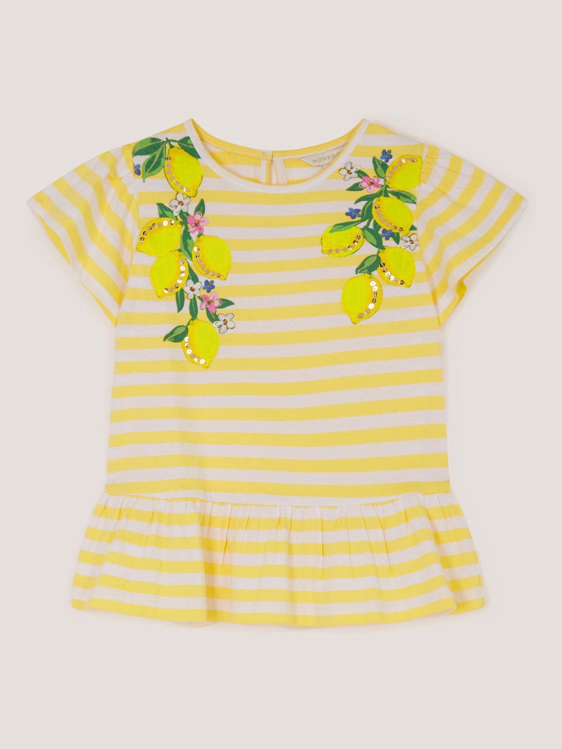 Buy Monsoon Yellow Sequin Lemon Stripe T-Shirt from Next USA