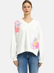 Smith & Soul White Oversize V-Neck Sweatshirt With Sequins - Image 1 of 6