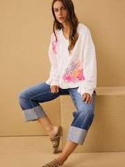 Smith & Soul White Oversize V-Neck Sweatshirt With Sequins - Image 6 of 6
