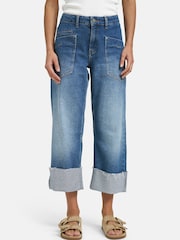 Smith & Soul Blue Straight Leg Crop Jeans with Turn Ups - Image 1 of 4