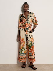 Apricot Natural Tropical Floral Print Culotte Trousers - Image 1 of 6