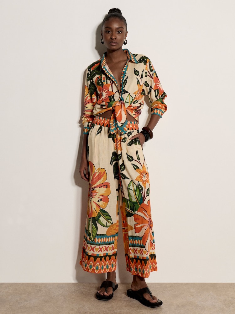 Apricot Natural Tropical Floral Print Culotte Trousers - Image 1 of 6