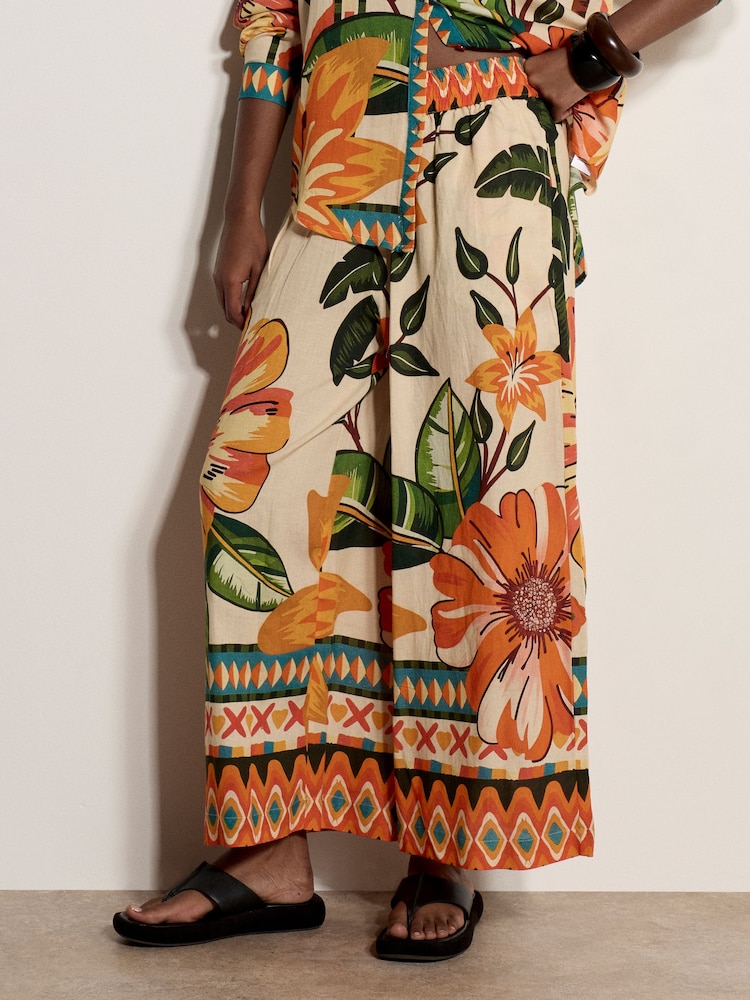Apricot Natural Tropical Floral Print Culotte Trousers - Image 6 of 6