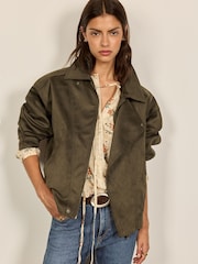 BHOEM Olive Green Asymmetrical Faux Suede Jacket - Image 1 of 5