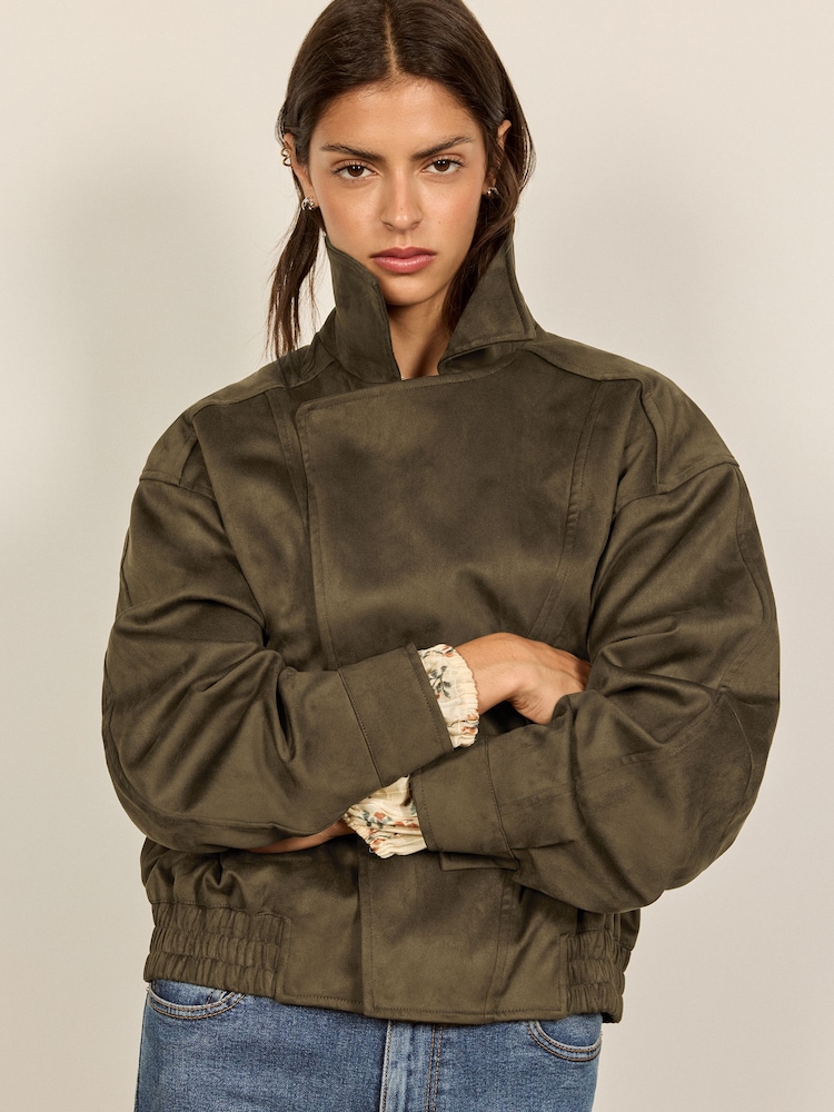 BHOEM Olive Green Asymmetrical Faux Suede Jacket - Image 2 of 5