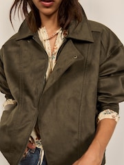 BHOEM Olive Green Asymmetrical Faux Suede Jacket - Image 3 of 5