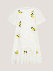 Monsoon Lemon Embroidered Broderie Dress - Imagen 1 de 3