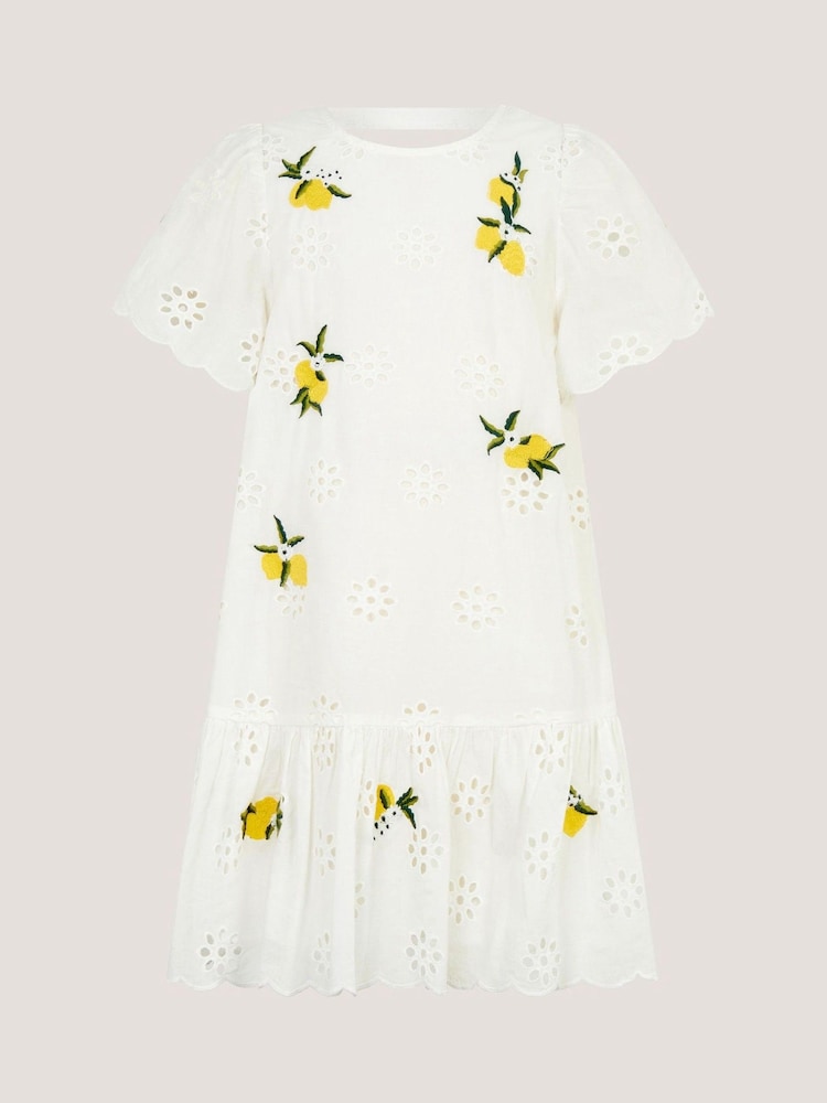 Monsoon Lemon Embroidered Broderie Dress - Imagen 1 de 3
