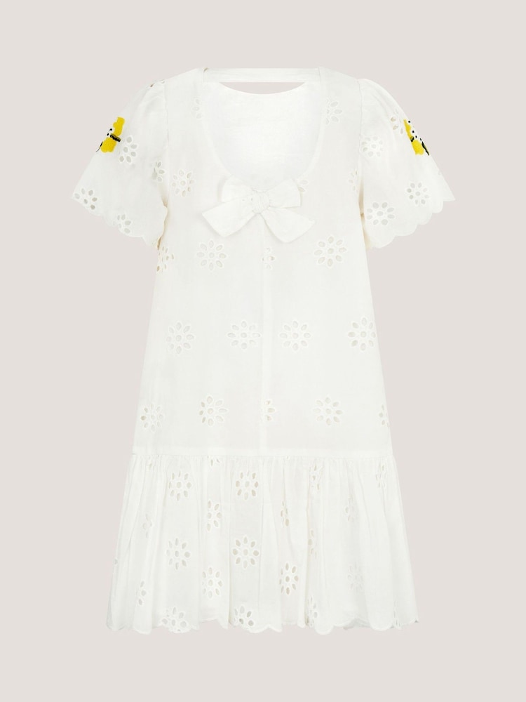 Monsoon Lemon Embroidered Broderie Dress - Imagen 2 de 3