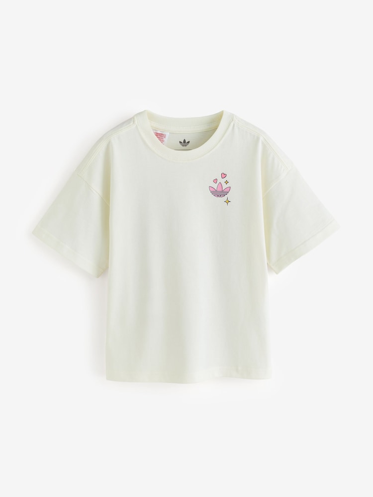 adidas Originals White Girls Graphic Print T-Shirt - Image 1 of 2