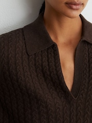 Grape Burgundy - Reiss Millie Wool-Cashmere Cable-Knit Collared Jumper - Image 5 of 7