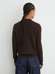 Grape Burgundy - Reiss Millie Wool-Cashmere Cable-Knit Collared Jumper - Image 6 of 7