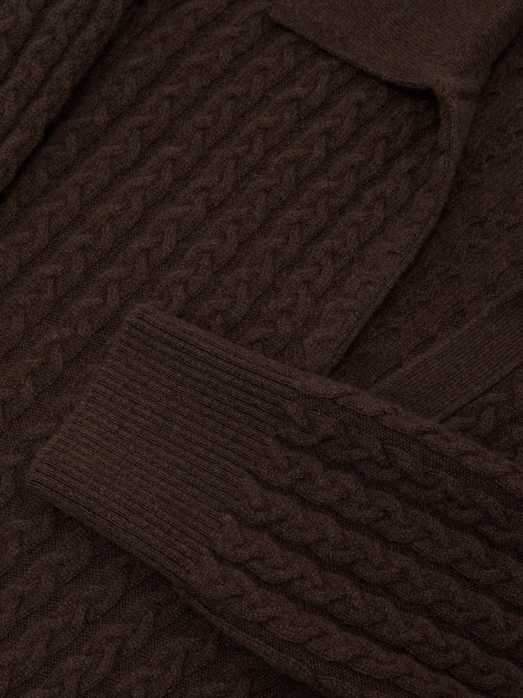Grape Burgundy - Reiss Millie Wool-Cashmere Cable-Knit Collared Jumper - Image 7 of 7