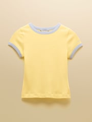 Daisy Lemon Yellow Short Sleeve Cotton-Rich Ribbed Jersey Top - Image 8 of 8
