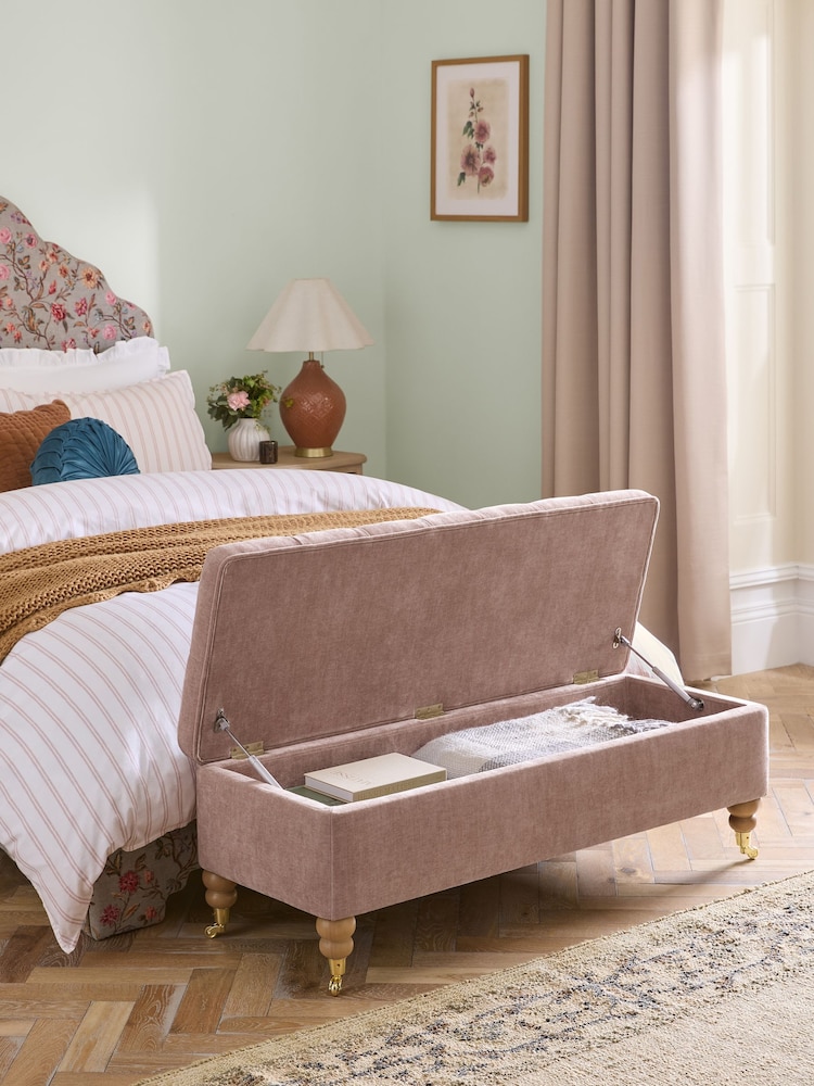 Laura Ashley Hundon Chenille Dusty Rose Pink Ropsley Storage Ottoman Bench - Image 2 of 8 Laura Ashley Hundon Chenille Dusty Rose Pink Ropsley Storage Ottoman Bench - Image 2 of 8