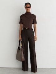Reiss Grape Burgundy Tulia Cotton-Blend High-Neck Draped Top - Image 1 of 5