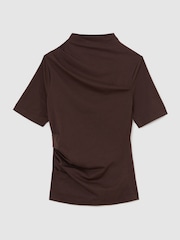 Reiss Grape Burgundy Tulia Cotton-Blend High-Neck Draped Top - Image 2 of 5