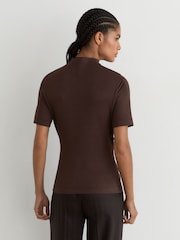 Reiss Grape Burgundy Tulia Cotton-Blend High-Neck Draped Top - Image 4 of 5