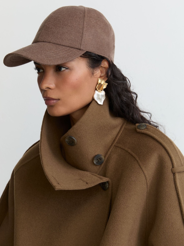 Dunkles Taupe - Reiss Sienna Wool-Silk Blend Baseball Cap - Bild 1 von 5