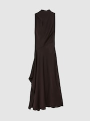 Reiss Grape Burgundy Sabine Satin Cape-Detail Maxi Dress - Image 2 of 7