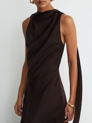 Reiss Grape Burgundy Sabine Satin Cape-Detail Maxi Dress - Image 5 of 7