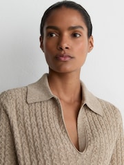 Reiss Neutral Millie Wool-Cashmere Cable-Knit Collared Jumper - Image 1 of 6